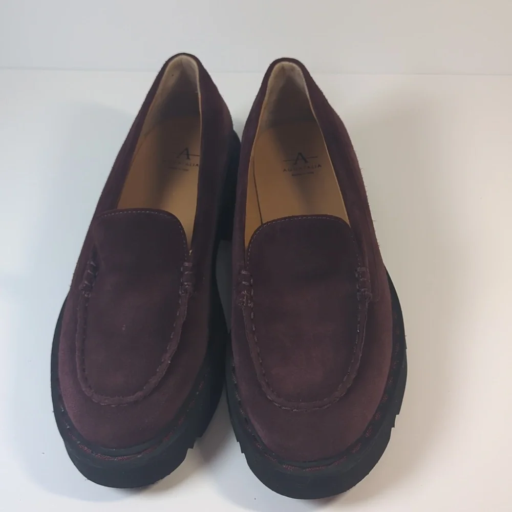 Aquatalia Suede Loafers Burgundy With Black Sole Size 9.5 - Picture 3 of 9